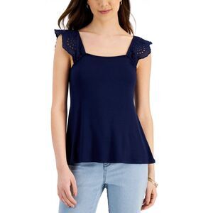 Willow Drive Eyelet Flutter Sleeve Top